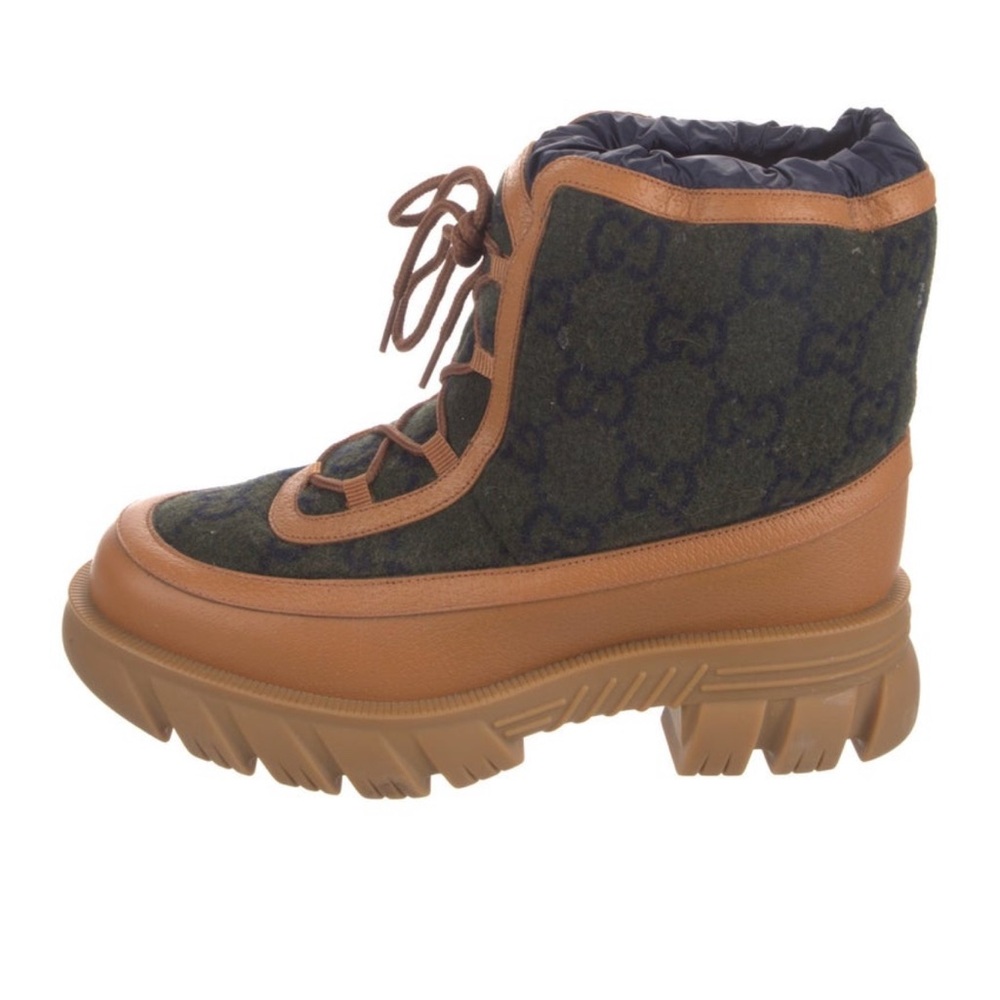 Gucci Tan and Dark Green Monogram Boots
